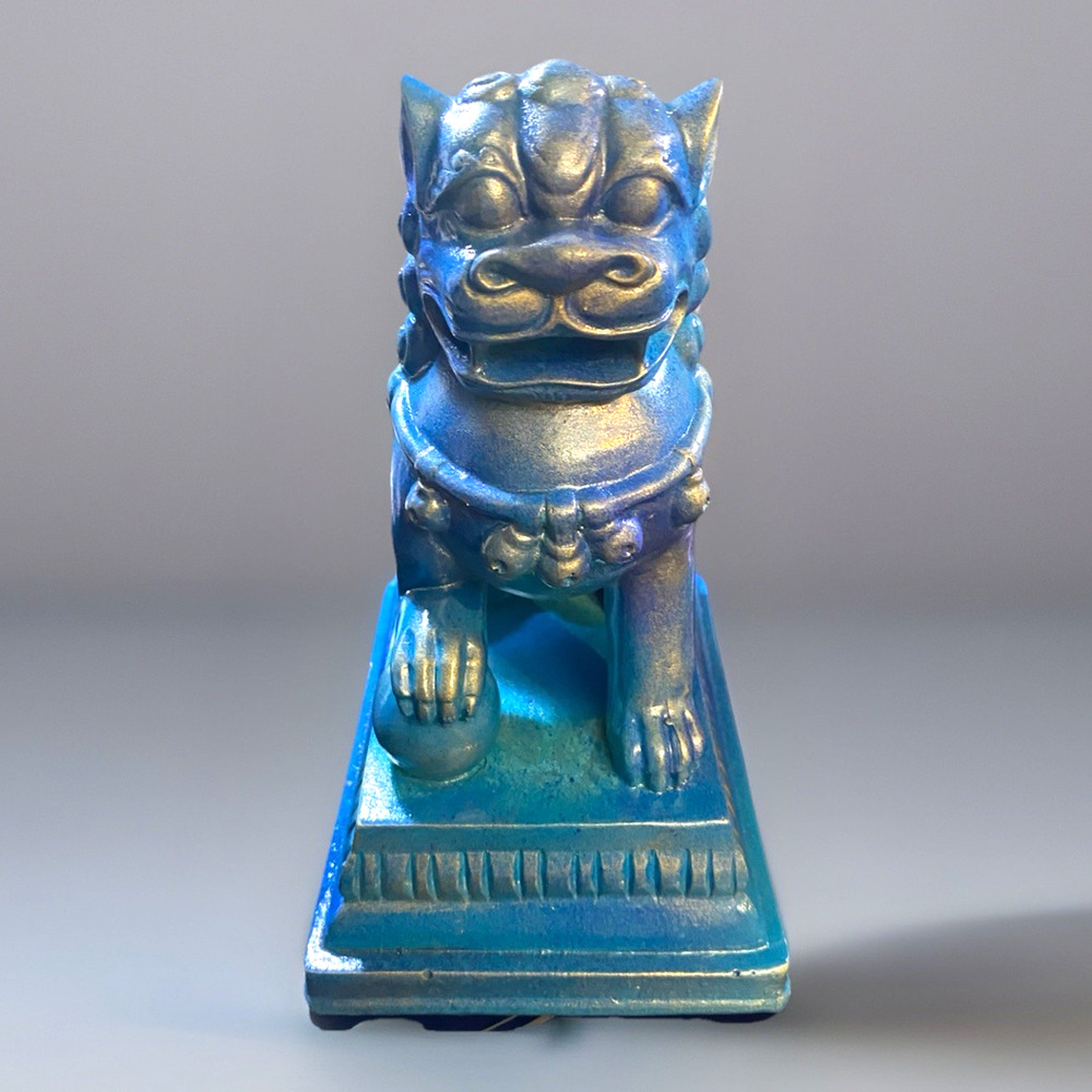 Articulated Iridescent Blue Resin Foo Dog Figurine 8.5" tall x 7" long x 4.75"